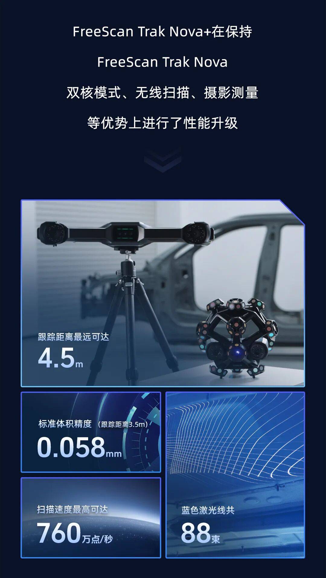 先临三维FreeScan Trak Nova+与FreeScan Trak ProW+两款无线跟踪激光三维扫描仪焕新升级