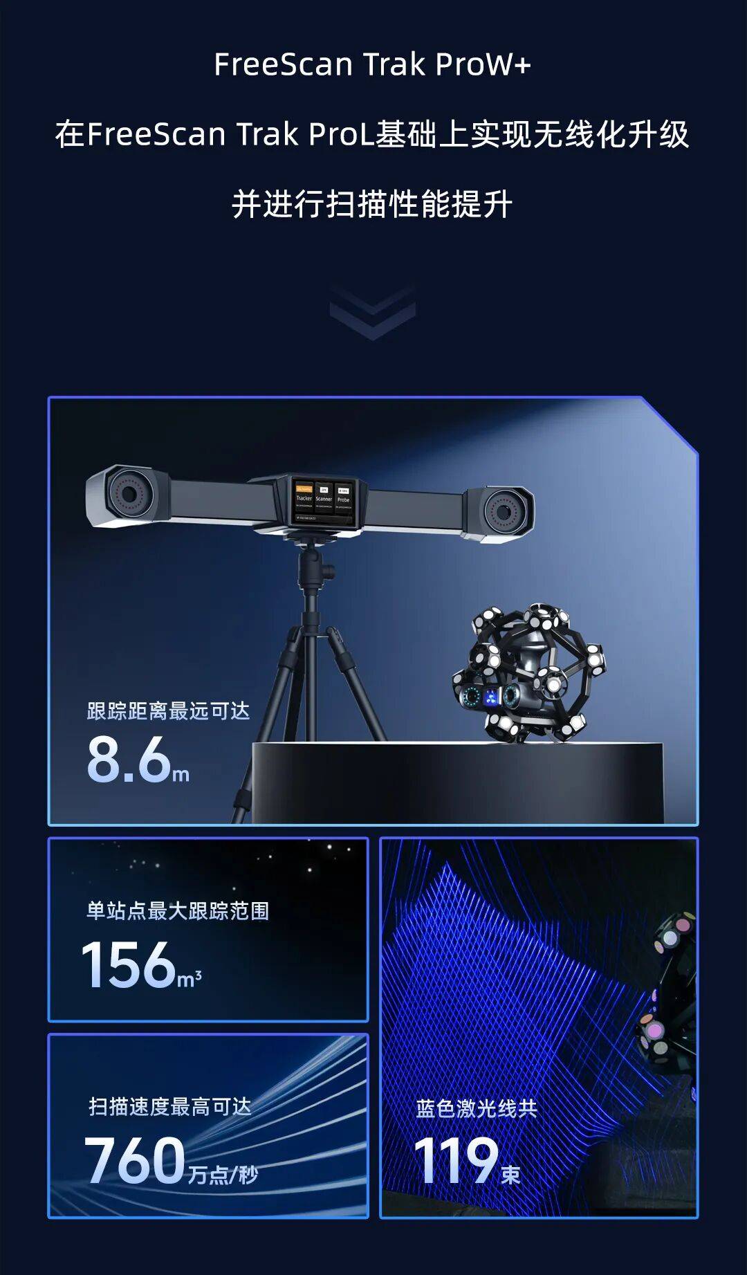 先临三维FreeScan Trak Nova+与FreeScan Trak ProW+两款无线跟踪激光三维扫描仪焕新升级