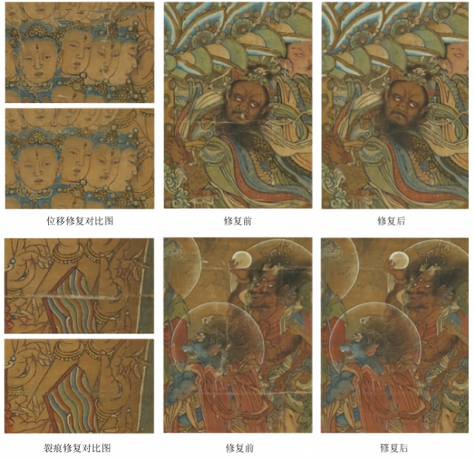 千手千眼观世音菩萨数字修复局部对比图